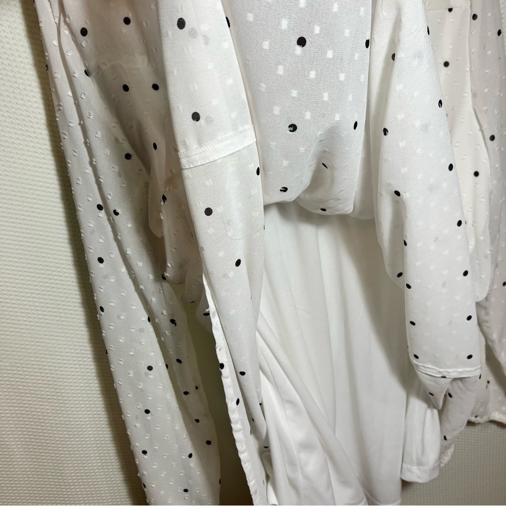 Lane Bryant White and Black Polka Dot Button-Front Blouse built in lining - Picture 9 of 11
